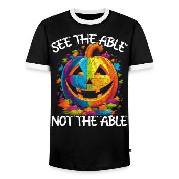 Autisme Halloween Trick ou Treat Sensibilisation à l’autisme - T-shirt contrasté Homme - noir/blanc - Devant - AI Model Female 172 light (172cm) & AI Model Male 178 light (178cm)