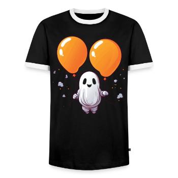 Ballon Halloween Süßes oder Saures Spooky Boo Ghost - Männer Kontrast-T-Shirt - Schwarz/Weiß - Vorne - AI Model Female 172 light (172cm) & AI Model Male 178 light (178cm)