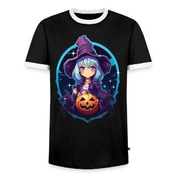 Anime Halloween Kawaii Süßes oder Saures Gruseliger Manga - Männer Kontrast-T-Shirt - Schwarz/Weiß - Vorne - AI Model Female 172 light (172cm) & AI Model Male 178 light (178cm)