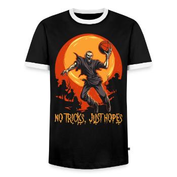 Basketball Halloween Trick Or Treat Spooky Baller - Men's Ringer Shirt - black/white - Front - AI Model Female 172 light (172cm) & AI Model Male 178 light (178cm)