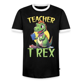 Dinosaur Teacher Paleontology Teaching Dino - Men's Ringer Shirt - black/white - Front - AI Model Female 172 light (172cm) & AI Model Male 178 light (178cm)