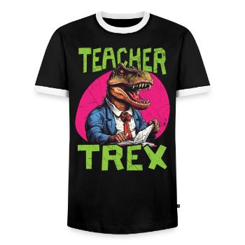 Dinosaur Teacher Paleontology Teaching Dino - Men's Ringer Shirt - black/white - Front - AI Model Female 172 light (172cm) & AI Model Male 178 light (178cm)