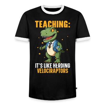 Dinosaur Teacher Paleontology Teaching Dino - Men's Ringer Shirt - black/white - Front - AI Model Female 172 light (172cm) & AI Model Male 178 light (178cm)