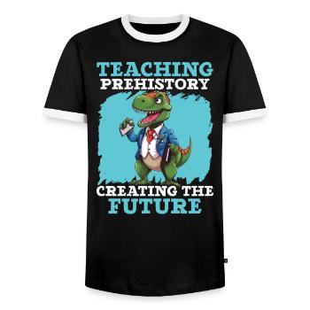 Dinosaur Teacher Paleontology Teaching Dino - Men's Ringer Shirt - black/white - Front - AI Model Female 172 light (172cm) & AI Model Male 178 light (178cm)