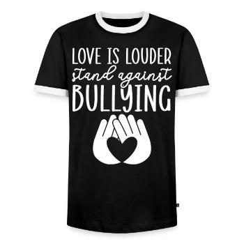 Tag der Einheit, Anti-Mobbing, Mobbing-Prävention, Freundlichkeit - Männer Kontrast-T-Shirt - Schwarz/Weiß - Vorne - AI Model Female 172 light (172cm) & AI Model Male 178 light (178cm)