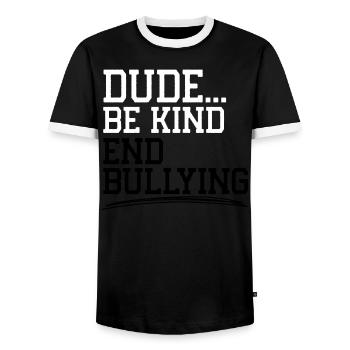 Tag der Einheit, Anti-Mobbing, Mobbing-Prävention, Freundlichkeit - Männer Kontrast-T-Shirt - Schwarz/Weiß - Vorne - AI Model Female 172 light (172cm) & AI Model Male 178 light (178cm)