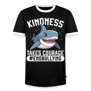 Tag der Einheit, Anti-Mobbing, Mobbing-Prävention, Freundlichkeit - Männer Kontrast-T-Shirt - Schwarz/Weiß - Vorne - AI Model Female 172 light (172cm) & AI Model Male 178 light (178cm)