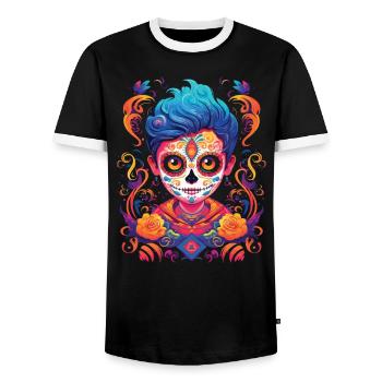 Dia De Los Muertos Sugar Skull Mexican Holiday - Men's Ringer Shirt - black/white - Front - AI Model Female 172 light (172cm) & AI Model Male 178 light (178cm)