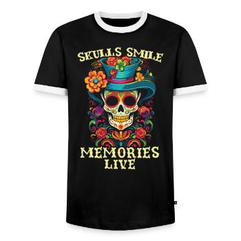 Dia De Los Muertos Sugar Skull Mexican Holiday - Men's Ringer Shirt - black/white - Front - AI Model Female 172 light (172cm) & AI Model Male 178 light (178cm)