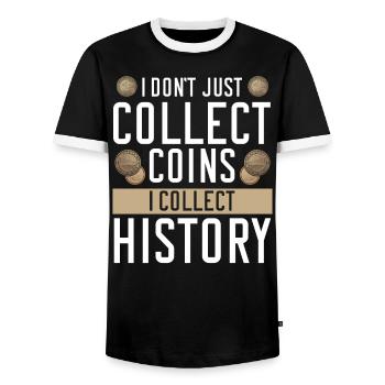 Coin Collector Numismatist Coin Collecting - Men's Ringer Shirt - black/white - Front - AI Model Female 172 light (172cm) & AI Model Male 178 light (178cm)
