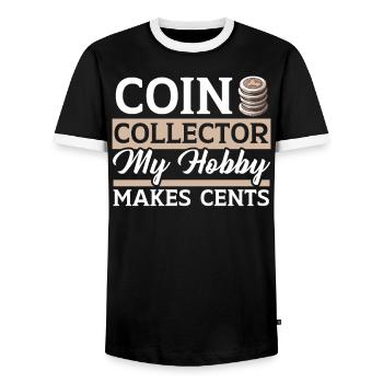 Coin Collector Numismatist Coin Collecting - Men's Ringer Shirt - black/white - Front - AI Model Female 172 light (172cm) & AI Model Male 178 light (178cm)