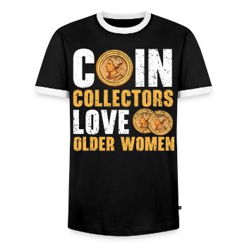 Coin Collector Numismatist Coin Collecting - Men's Ringer Shirt - black/white - Front - AI Model Female 172 light (172cm) & AI Model Male 178 light (178cm)