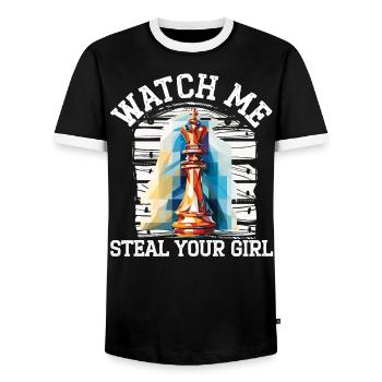Schachbrettspiel Schachmatt Strategie Schachspieler - Männer Kontrast-T-Shirt - Schwarz/Weiß - Vorne - AI Model Female 172 light (172cm) & AI Model Male 178 light (178cm)