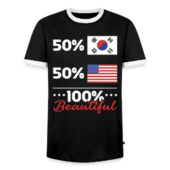 K-Beauty Skincare Oppa Korean Beauty Corée du Sud - T-shirt contrasté Homme - noir/blanc - Devant - AI Model Female 172 light (172cm) & AI Model Male 178 light (178cm)