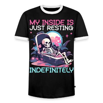 Dead Inside Sarcastic Gothic Skeleton Halloween - Men's Ringer Shirt - black/white - Front - AI Model Female 172 light (172cm) & AI Model Male 178 light (178cm)