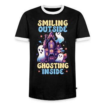 Dead Inside Sarcastic Gothic Skeleton Halloween - Men's Ringer Shirt - black/white - Front - AI Model Female 172 light (172cm) & AI Model Male 178 light (178cm)