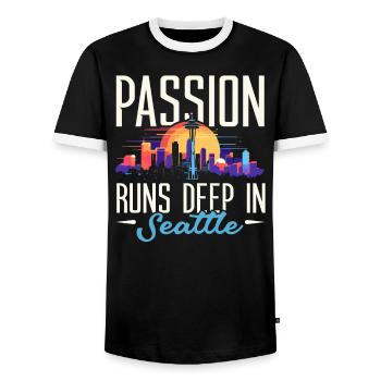 Seattle State Washington USA America United States - Men's Ringer Shirt - black/white - Front - AI Model Female 172 light (172cm) & AI Model Male 178 light (178cm)
