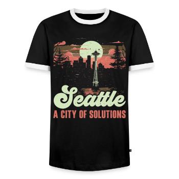 Seattle State Washington USA America United States - Men's Ringer Shirt - black/white - Front - AI Model Female 172 light (172cm) & AI Model Male 178 light (178cm)