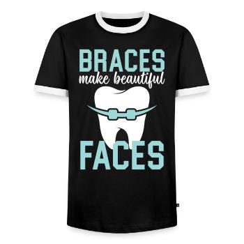 Orthodontic Assistant Job Dental Teeth Dentist - Men's Ringer Shirt - black/white - Front - AI Model Female 172 light (172cm) & AI Model Male 178 light (178cm)