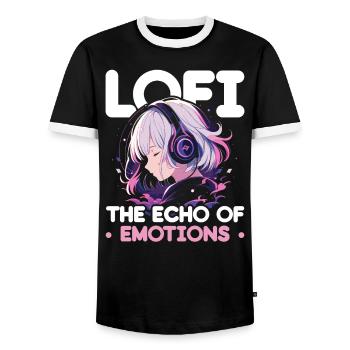 Lofi Music Lover Low Fidelity Japanese Aesthetic - Men's Ringer Shirt - black/white - Front - AI Model Female 172 light (172cm) & AI Model Male 178 light (178cm)