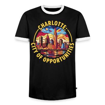 Charlotte North Carolina USA America United States - Men's Ringer Shirt - black/white - Front - AI Model Female 172 light (172cm) & AI Model Male 178 light (178cm)