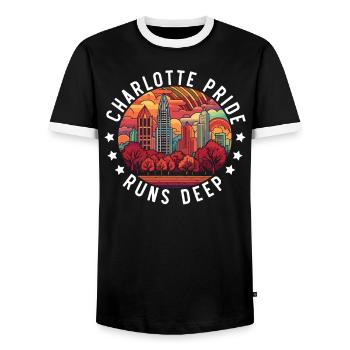 Charlotte North Carolina USA America United States - Men's Ringer Shirt - black/white - Front - AI Model Female 172 light (172cm) & AI Model Male 178 light (178cm)