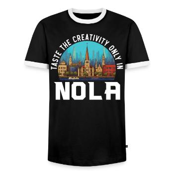 La Nouvelle-Orléans, Louisiane, États-Unis, États-Unis - T-shirt contrasté Homme - noir/blanc - Devant - AI Model Female 172 light (172cm) & AI Model Male 178 light (178cm)