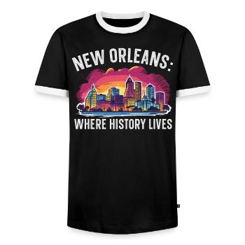 La Nouvelle-Orléans, Louisiane, États-Unis, États-Unis - T-shirt contrasté Homme - noir/blanc - Devant - AI Model Female 172 light (172cm) & AI Model Male 178 light (178cm)
