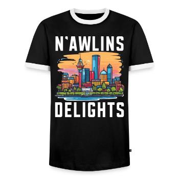 La Nouvelle-Orléans, Louisiane, États-Unis, États-Unis - T-shirt contrasté Homme - noir/blanc - Devant - AI Model Female 172 light (172cm) & AI Model Male 178 light (178cm)