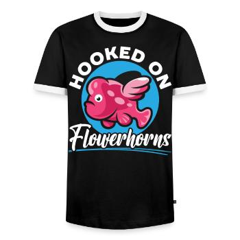 Flowerhorn Fish Lover Freshwater Aquarium Fish - Men's Ringer Shirt - black/white - Front - AI Model Female 172 light (172cm) & AI Model Male 178 light (178cm)