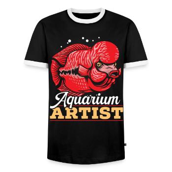 Flowerhorn Fish Lover Freshwater Aquarium Fish - Men's Ringer Shirt - black/white - Front - AI Model Female 172 light (172cm) & AI Model Male 178 light (178cm)