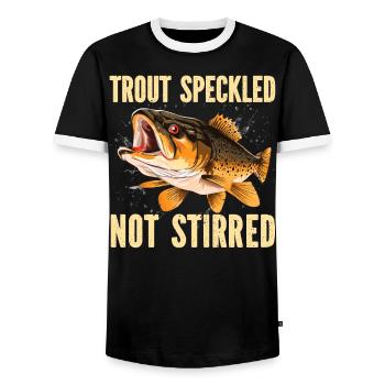 Speckled Trout Fish Fisher Fisherman Fishing - Men's Ringer Shirt - black/white - Front - AI Model Female 172 light (172cm) & AI Model Male 178 light (178cm)