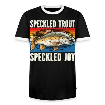 Speckled Trout Fish Fisher Fisherman Fishing - Men's Ringer Shirt - black/white - Front - AI Model Female 172 light (172cm) & AI Model Male 178 light (178cm)