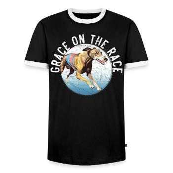 Greyhound Racing Dog Breed Race Greyhound Owner - Men's Ringer Shirt - black/white - Front - AI Model Female 172 light (172cm) & AI Model Male 178 light (178cm)