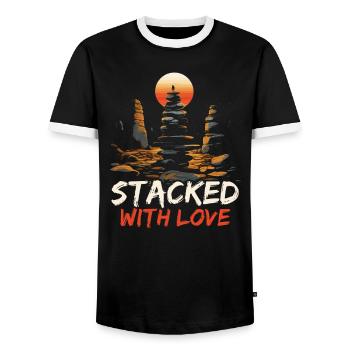 Bas de roche empileur de pierres Équilibre de roche - T-shirt contrasté Homme - noir/blanc - Devant - AI Model Female 172 light (172cm) & AI Model Male 178 light (178cm)