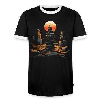 Bas de roche empileur de pierres Équilibre de roche - T-shirt contrasté Homme - noir/blanc - Devant - AI Model Female 172 light (172cm) & AI Model Male 178 light (178cm)