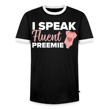 Registered Nurse Medical Medicine Neonatal Nurse - Men's Ringer Shirt - black/white - Front - AI Model Female 172 light (172cm) & AI Model Male 178 light (178cm)