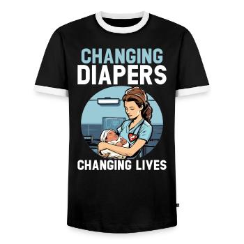 Examinierte Krankenschwester Medizinische Medizin Neugeborene Krankenschwester - Männer Kontrast-T-Shirt - Schwarz/Weiß - Vorne - AI Model Female 172 light (172cm) & AI Model Male 178 light (178cm)