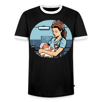 Examinierte Krankenschwester Medizinische Medizin Neugeborene Krankenschwester - Männer Kontrast-T-Shirt - Schwarz/Weiß - Vorne - AI Model Female 172 light (172cm) & AI Model Male 178 light (178cm)