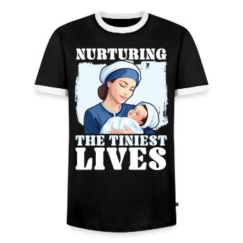 Infirmière autorisée Médecine médicale Infirmière néonatale - T-shirt contrasté Homme - noir/blanc - Devant - AI Model Female 172 light (172cm) & AI Model Male 178 light (178cm)