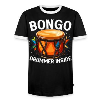 Bongo Player Musical Instrument Musician - Men's Ringer Shirt - black/white - Front - AI Model Female 172 light (172cm) & AI Model Male 178 light (178cm)