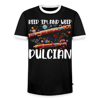 Dulcian Player Musical Instrument Musician - Men's Ringer Shirt - black/white - Front - AI Model Female 172 light (172cm) & AI Model Male 178 light (178cm)