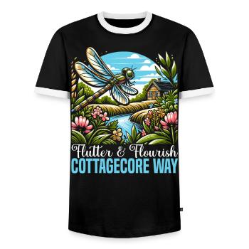 Cottagecore Esthétique Libellule Amante Gobelin - T-shirt contrasté Homme - noir/blanc - Devant - AI Model Female 172 light (172cm) & AI Model Male 178 light (178cm)