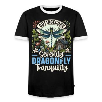Cottagecore Esthétique Libellule Amante Gobelin - T-shirt contrasté Homme - noir/blanc - Devant - AI Model Female 172 light (172cm) & AI Model Male 178 light (178cm)