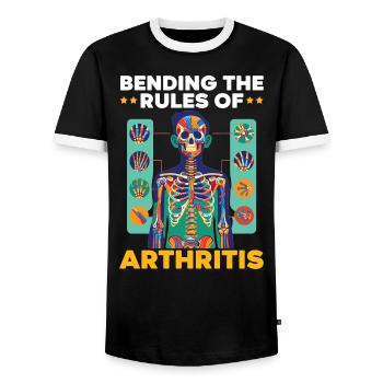 Juvenile Arthritis Awareness Autoimmune Disease - Men's Ringer Shirt - black/white - Front - AI Model Female 172 light (172cm) & AI Model Male 178 light (178cm)