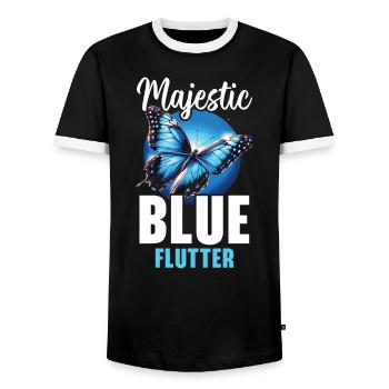 Papillon amoureux insecte insecte bleu Morpho papillon - T-shirt contrasté Homme - noir/blanc - Devant - AI Model Female 172 light (172cm) & AI Model Male 178 light (178cm)