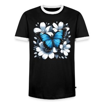 Papillon amoureux insecte insecte bleu Morpho papillon - T-shirt contrasté Homme - noir/blanc - Devant - AI Model Female 172 light (172cm) & AI Model Male 178 light (178cm)