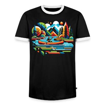 Kanufahren, Kajak, Wassersport, Tretboot, Bootfahren - Männer Kontrast-T-Shirt - Schwarz/Weiß - Vorne - AI Model Female 172 light (172cm) & AI Model Male 178 light (178cm)