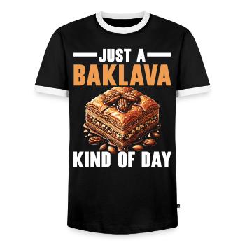 Baklava Pâtisserie Dessert Gourmand Moyen-Orient - T-shirt contrasté Homme - noir/blanc - Devant - AI Model Female 172 light (172cm) & AI Model Male 178 light (178cm)