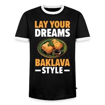 Baklava Pâtisserie Dessert Gourmand Moyen-Orient - T-shirt contrasté Homme - noir/blanc - Devant - AI Model Female 172 light (172cm) & AI Model Male 178 light (178cm)